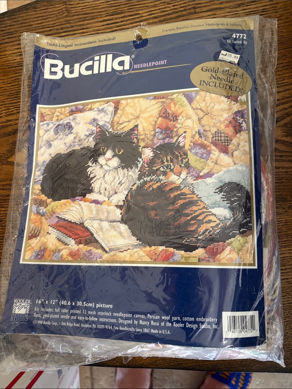 Bucilla Needlepoint Kit - Cats on Cushions with Blue Border